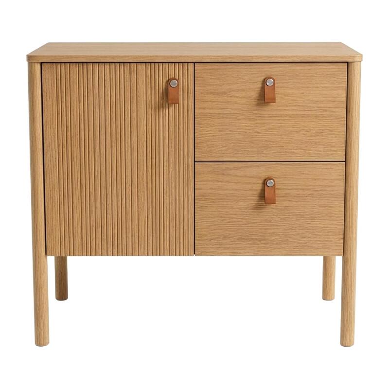 Meuble simple vasque 80 cm sur pieds en placage chêne - pour vasque à poser 