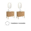 Meuble simple vasque 80 cm sur pieds en placage chêne - pour vasque à poser 
