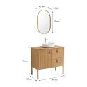 Ensemble simple vasque 80 cm sur pieds en placage chêne avec vasque en céramique blanche, robinet et miroir ovale