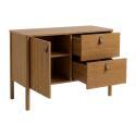 Ensemble simple vasque 80 cm sur pieds en placage chêne avec vasque en céramique blanche, robinet et miroir ovale