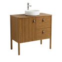Ensemble simple vasque 80 cm sur pieds en placage chêne avec vasque en céramique blanche 