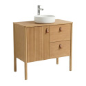 Ensemble simple vasque 80 cm sur pieds en placage chêne avec vasque en céramique blanche 
