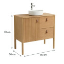 Ensemble simple vasque 80 cm sur pieds en placage chêne avec vasque en céramique blanche et robinet