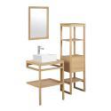 Meuble de salle de bain en chêne avec vasque carrée robinet miroir et colonne