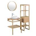 Meuble de salle de bain en chêne avec vasque ronde robinet miroir et colonne
