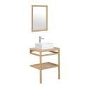 Meuble de salle de bain en chêne avec vasque carrée robinet et miroir