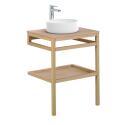 Meuble de salle de bain en chêne avec vasque ronde et robinet