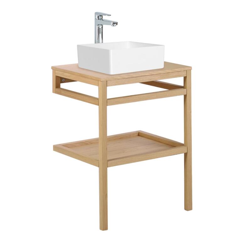 Meuble de salle de bain en chêne avec vasque carrée et robinet