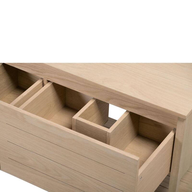 Ensemble meuble double vasque 120cm chêne naturel avec vasques carrées blanches et robinets
