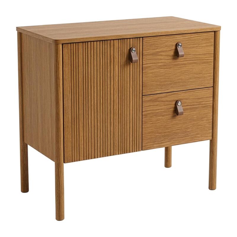 Meuble simple vasque 80 cm sur pieds en placage chêne - pour vasque à poser 