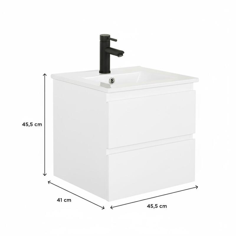 Meuble simple vasque suspendu 45cm - avec plan vasque céramique