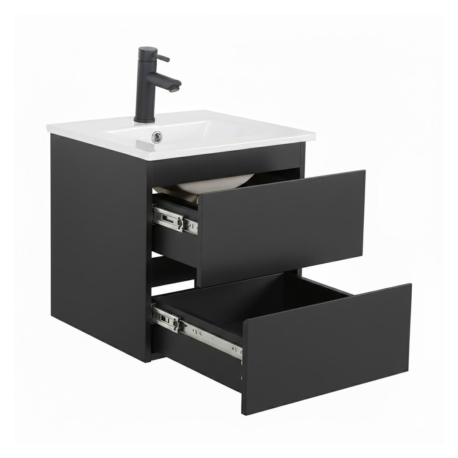 Meuble simple vasque suspendu 45cm - avec plan vasque céramique