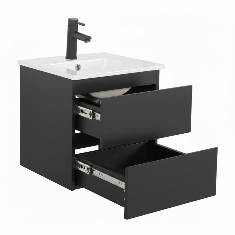 Meuble simple vasque suspendu 45cm - avec plan vasque céramique