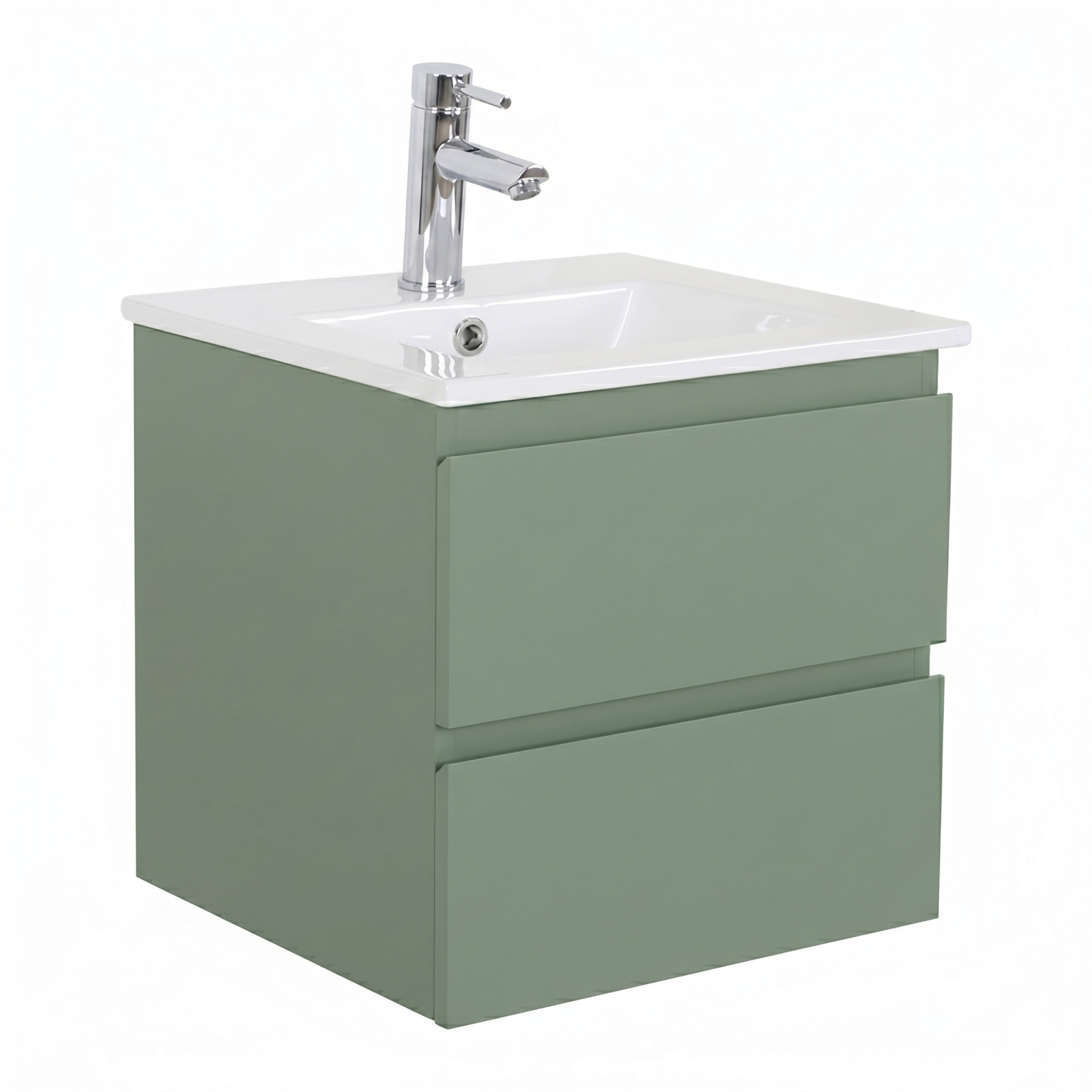 Ensemble meuble simple vasque 45cm avec plan céramique et robinet chromé