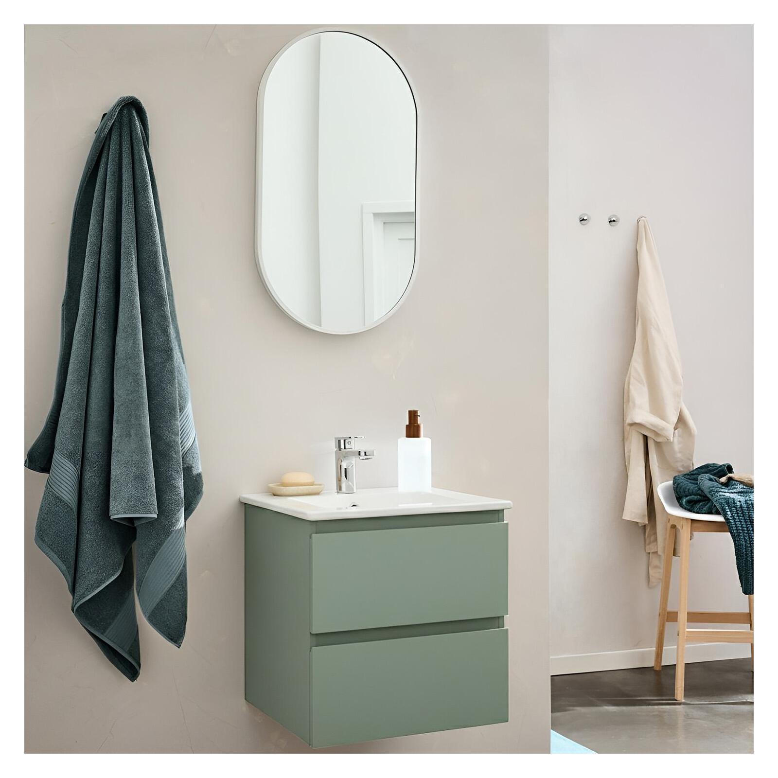 Ensemble meuble simple vasque 45cm avec plan céramique et robinet chromé