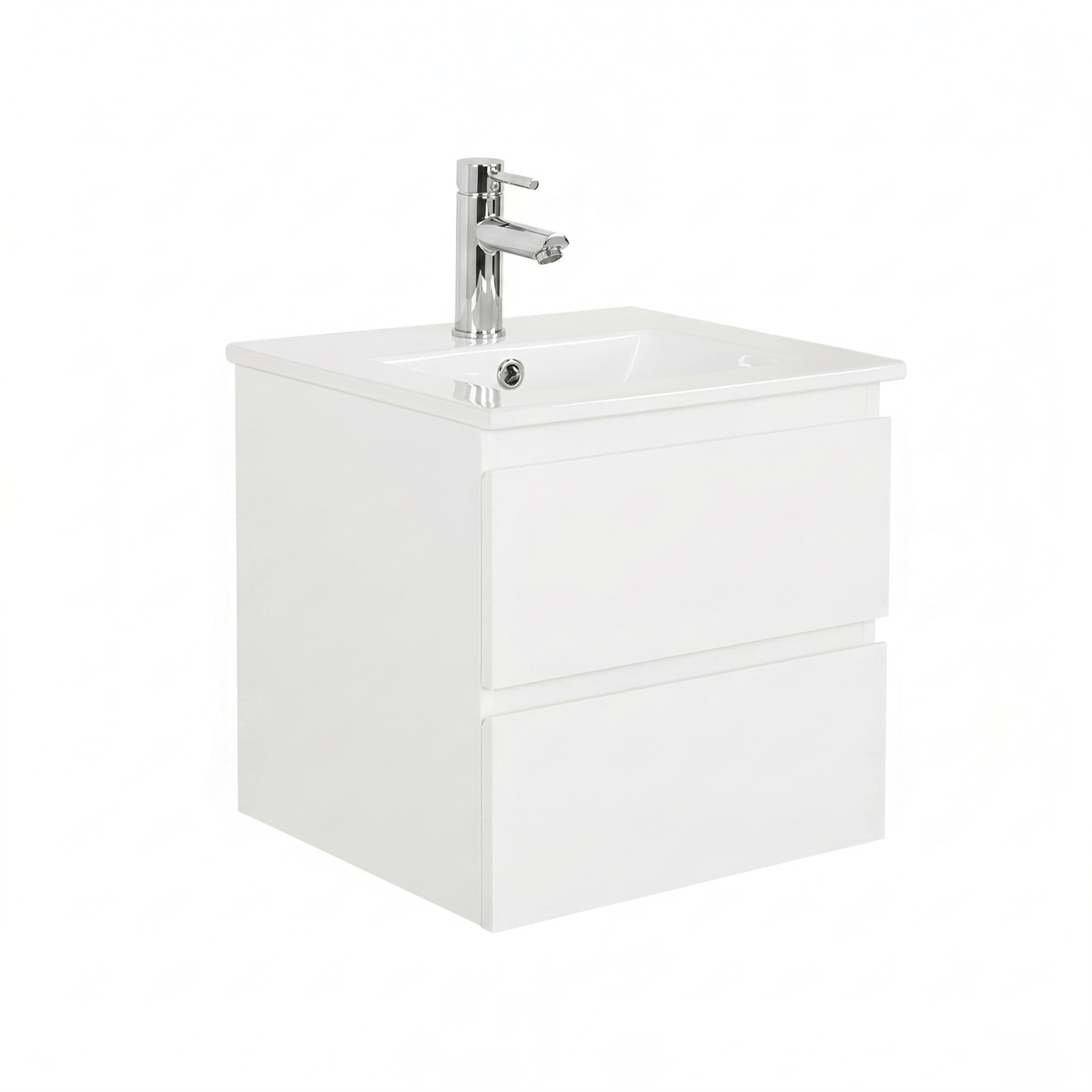Ensemble meuble simple vasque 45cm avec plan céramique et robinet chromé