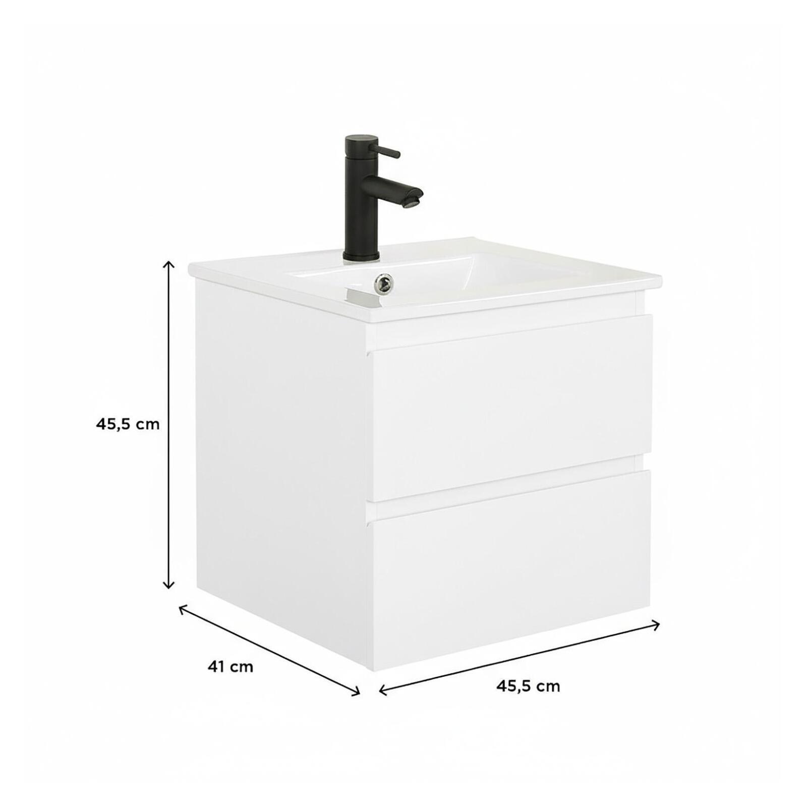 Ensemble meuble simple vasque 45cm avec plan céramique et robinet chromé