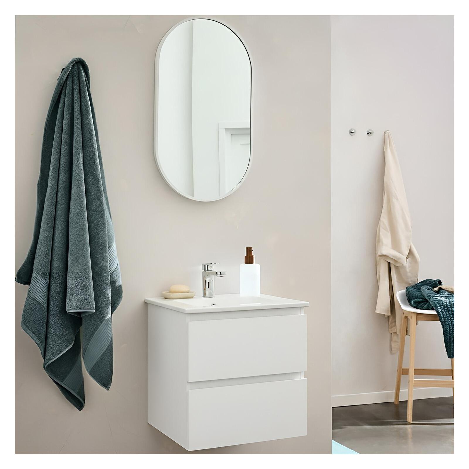 Ensemble meuble simple vasque 45cm avec plan céramique et robinet chromé