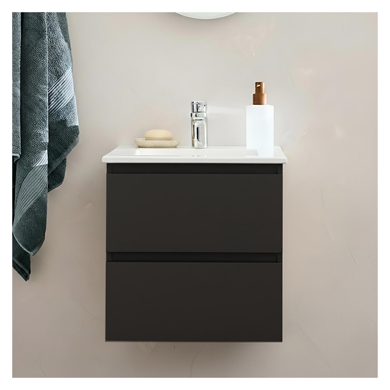 Ensemble meuble simple vasque 45cm avec plan céramique et robinet chromé
