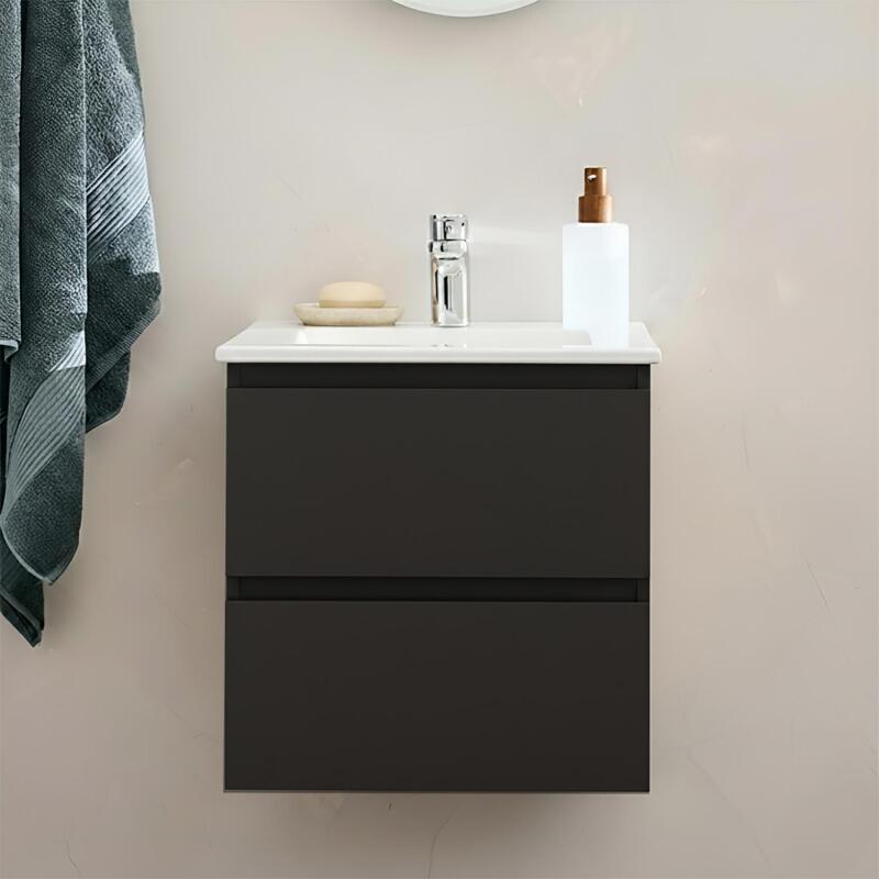 Ensemble meuble simple vasque 45cm avec plan céramique et robinet chromé