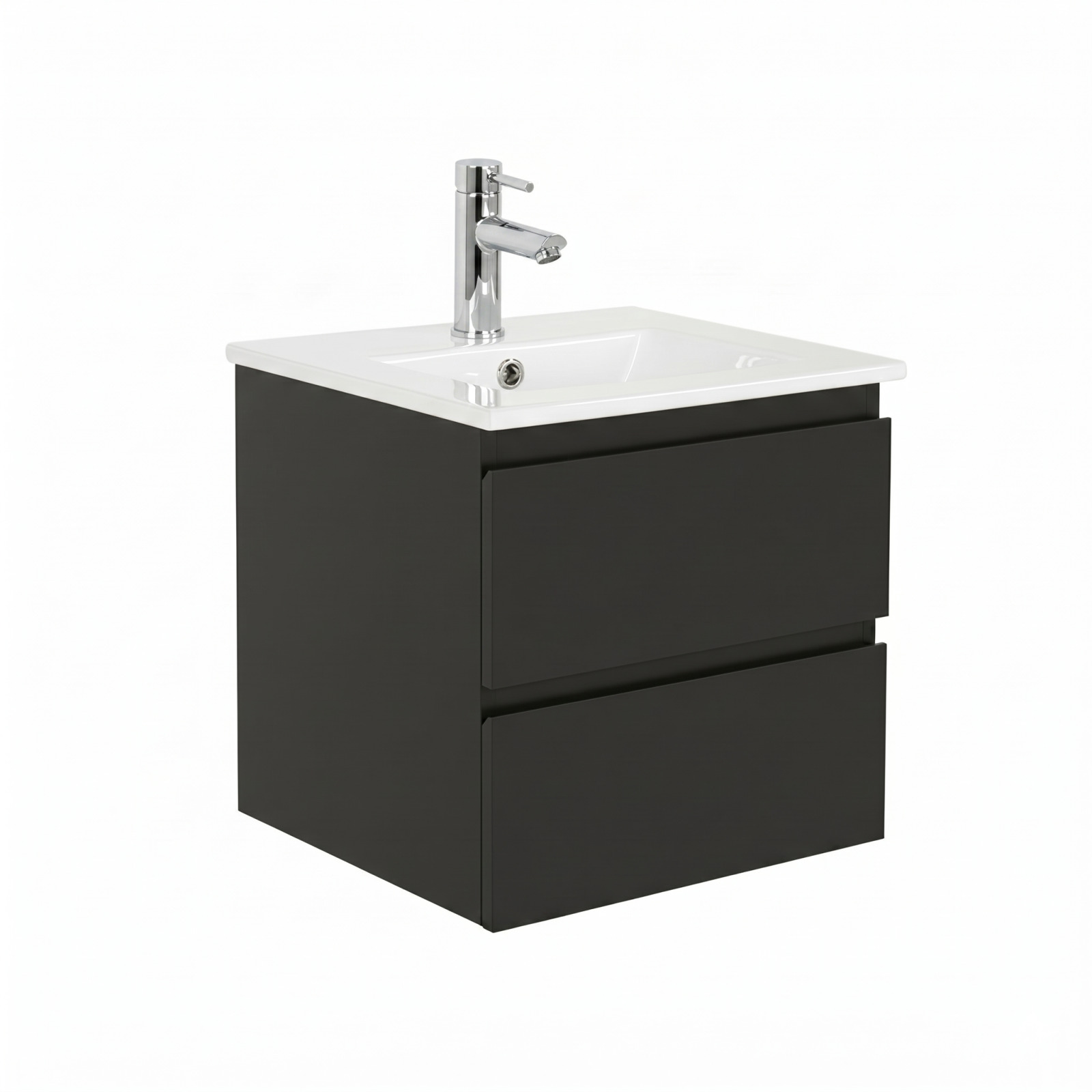 Ensemble meuble simple vasque 45cm avec plan céramique et robinet chromé