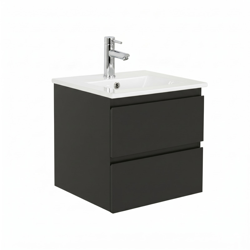 Ensemble meuble simple vasque 45cm avec plan céramique et robinet chromé