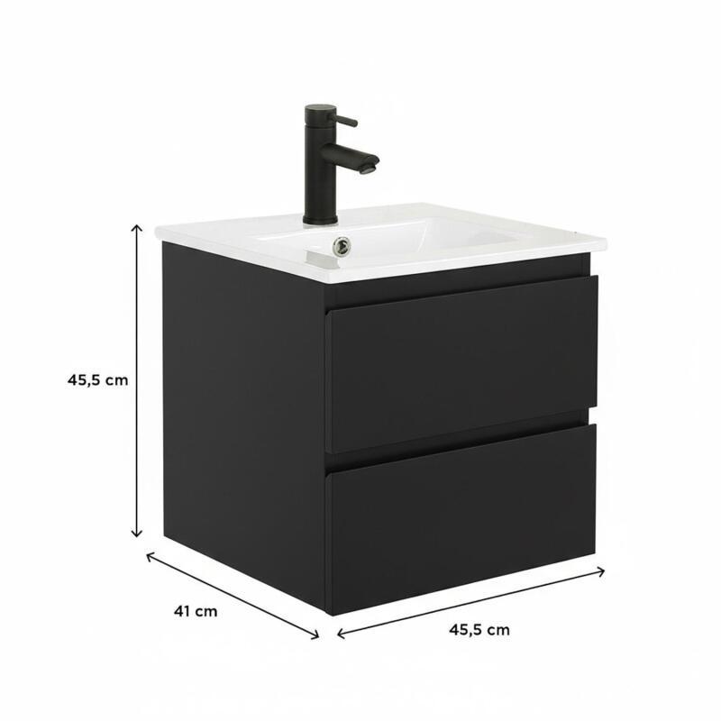 Ensemble meuble simple vasque 45cm avec plan céramique et robinet chromé
