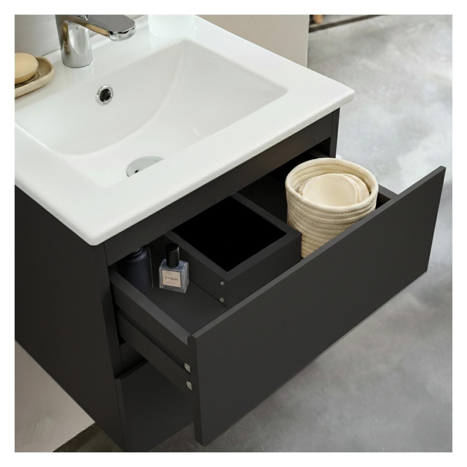 Ensemble meuble simple vasque 45cm avec plan céramique et robinet chromé