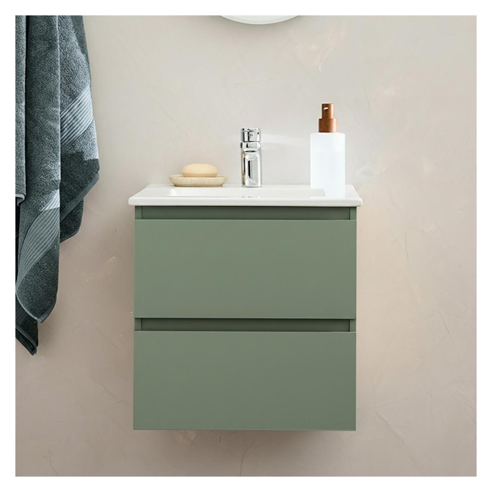 Ensemble meuble simple vasque 45cm avec plan céramique et robinet chromé