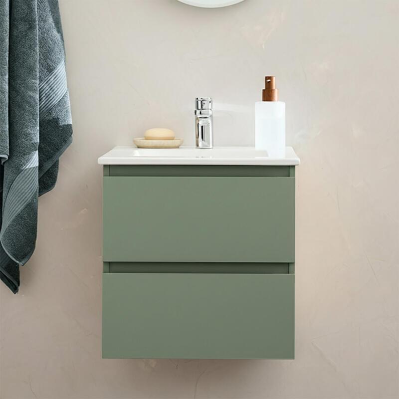 Ensemble meuble simple vasque 45cm avec plan céramique et robinet chromé