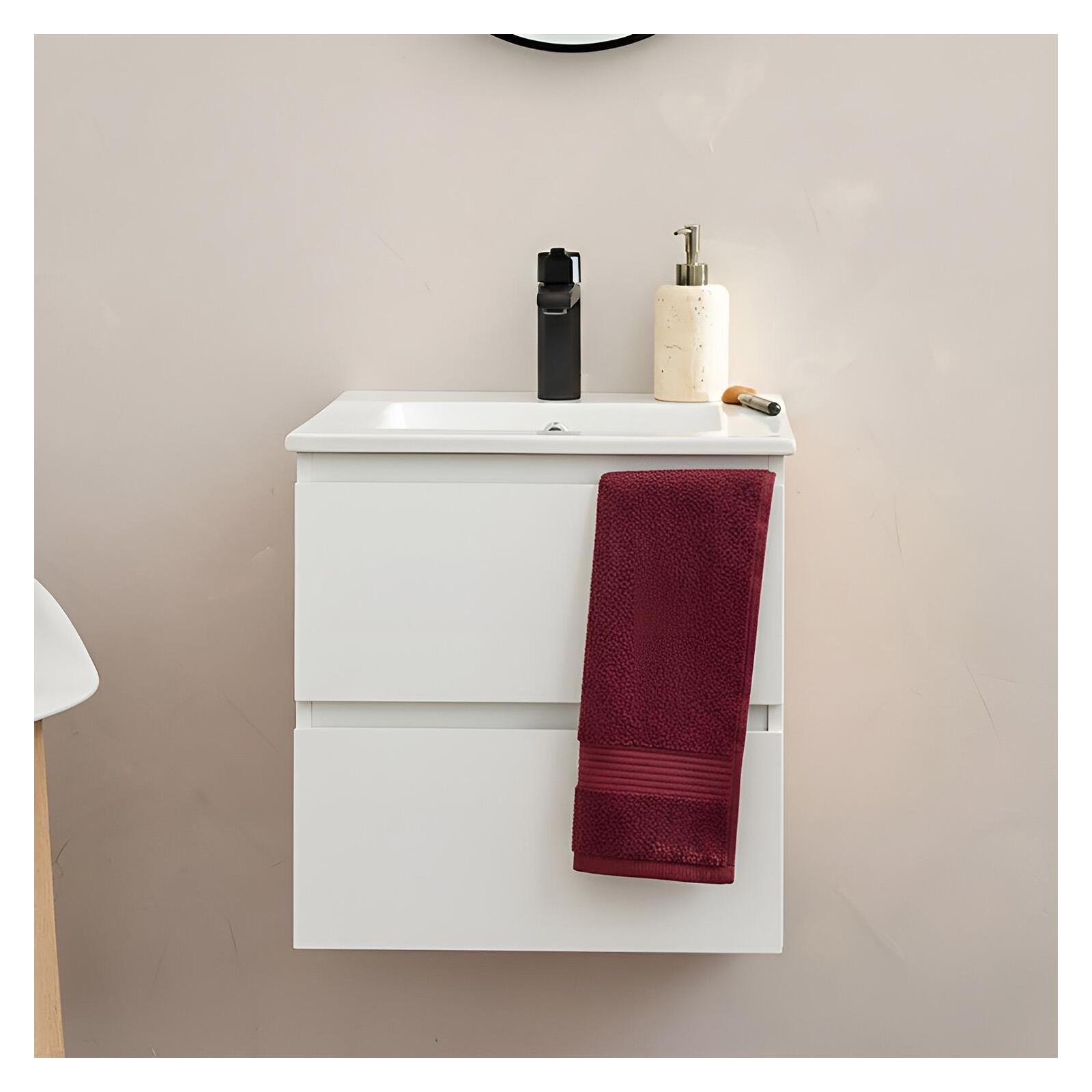 Ensemble meuble simple vasque 45cm avec plan céramique et robinet noir