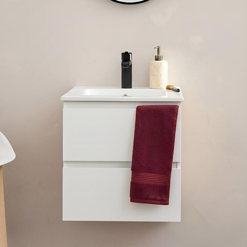 Ensemble meuble simple vasque 45cm avec plan céramique et robinet noir