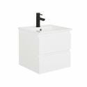 Ensemble meuble simple vasque 45cm avec plan céramique et robinet noir