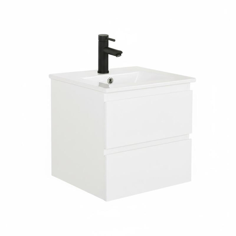 Ensemble meuble simple vasque 45cm avec plan céramique et robinet noir