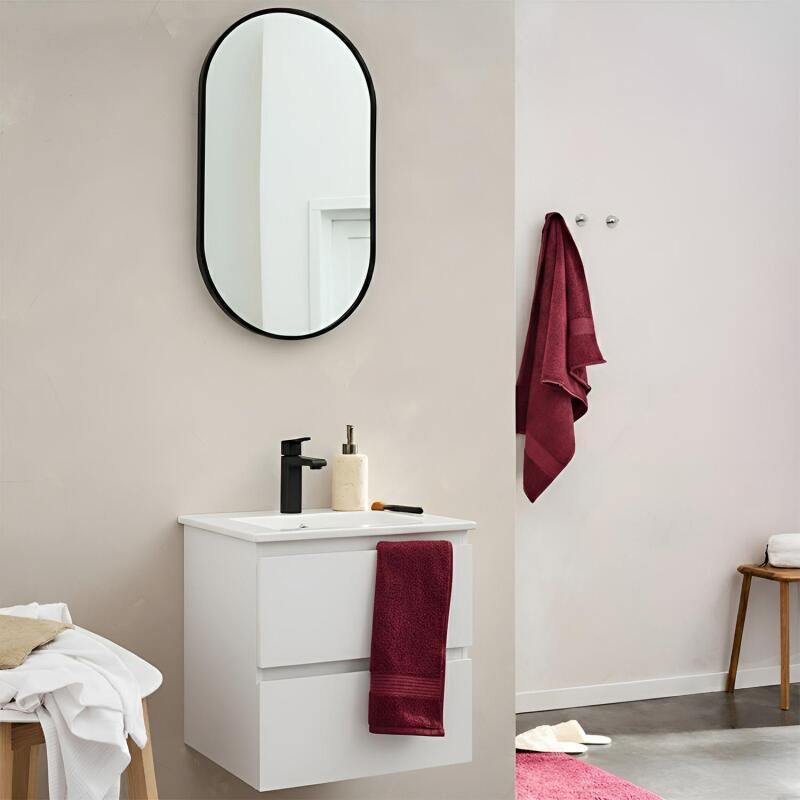 Ensemble meuble simple vasque 45cm avec plan céramique et robinet noir