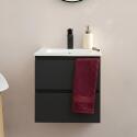 Ensemble meuble simple vasque 45cm avec plan céramique et robinet noir