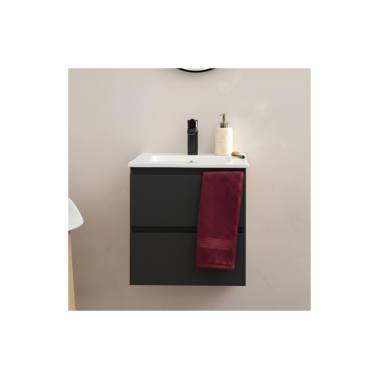 Ensemble meuble simple vasque 45cm avec plan céramique et robinet noir
