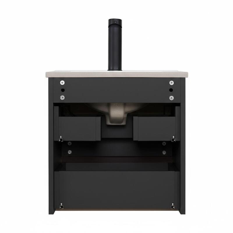 Ensemble meuble simple vasque 45cm avec plan céramique et robinet noir
