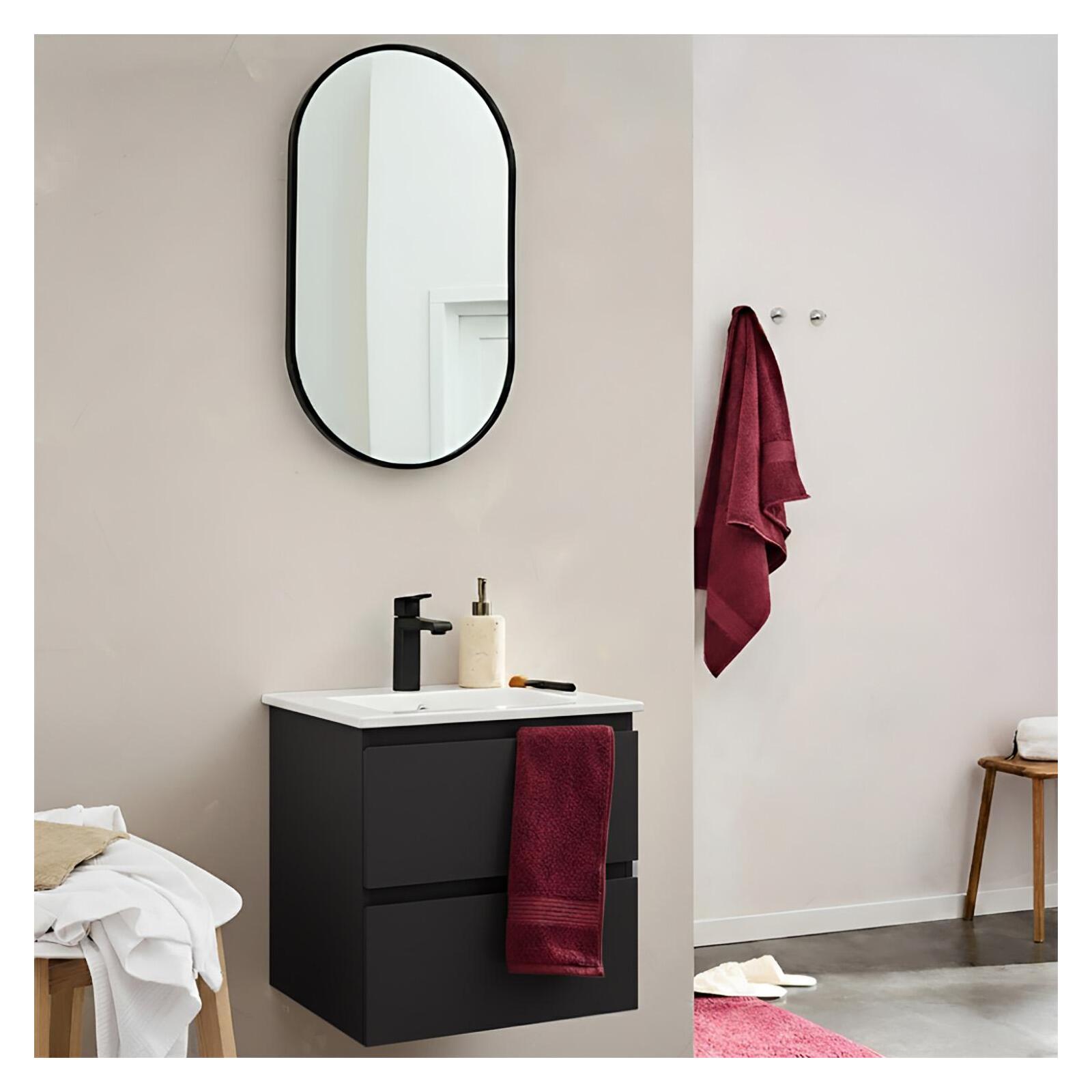 Ensemble meuble simple vasque 45cm avec plan céramique et robinet noir