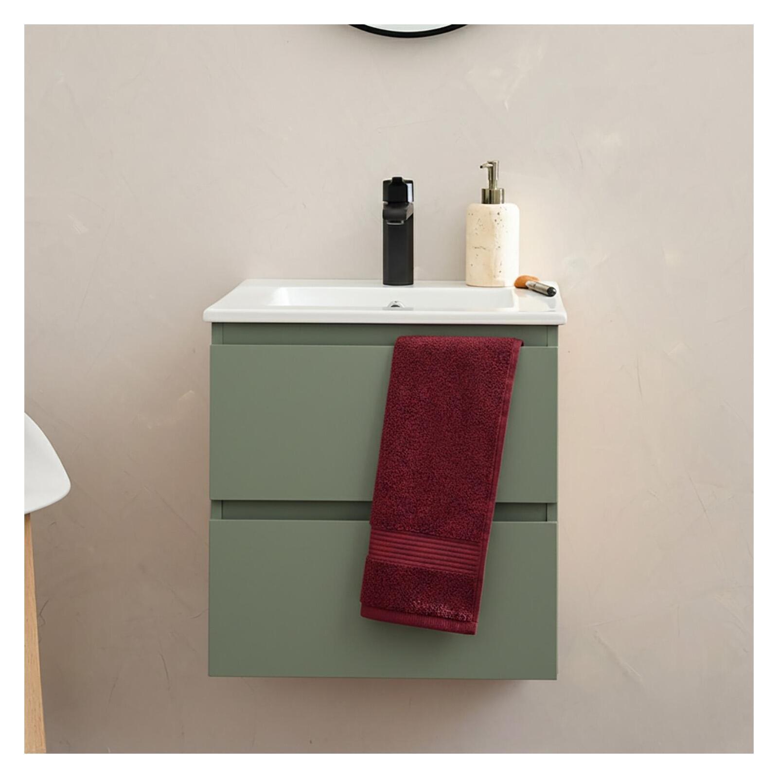 Ensemble meuble simple vasque 45cm avec plan céramique et robinet noir