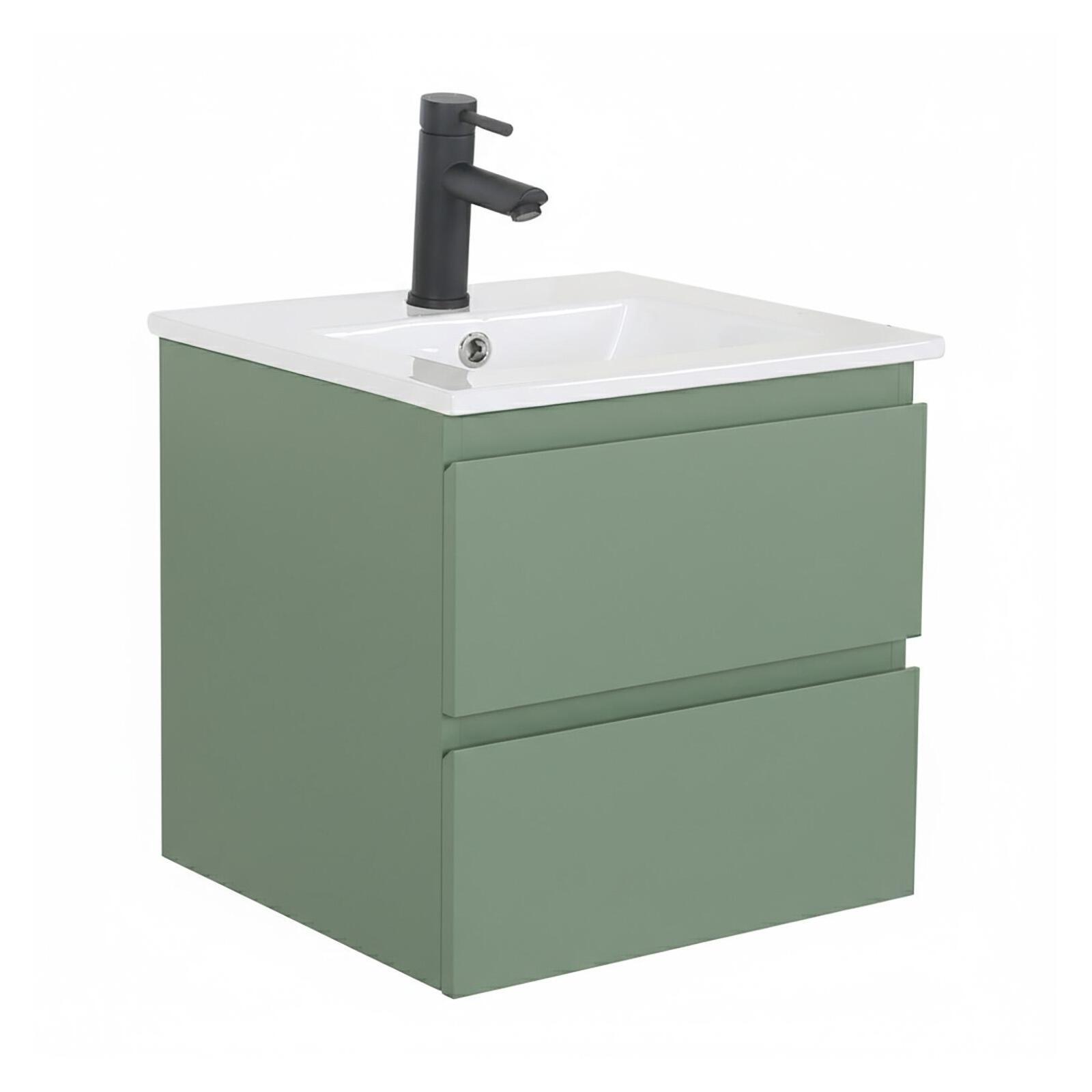 Ensemble meuble simple vasque 45cm avec plan céramique et robinet noir