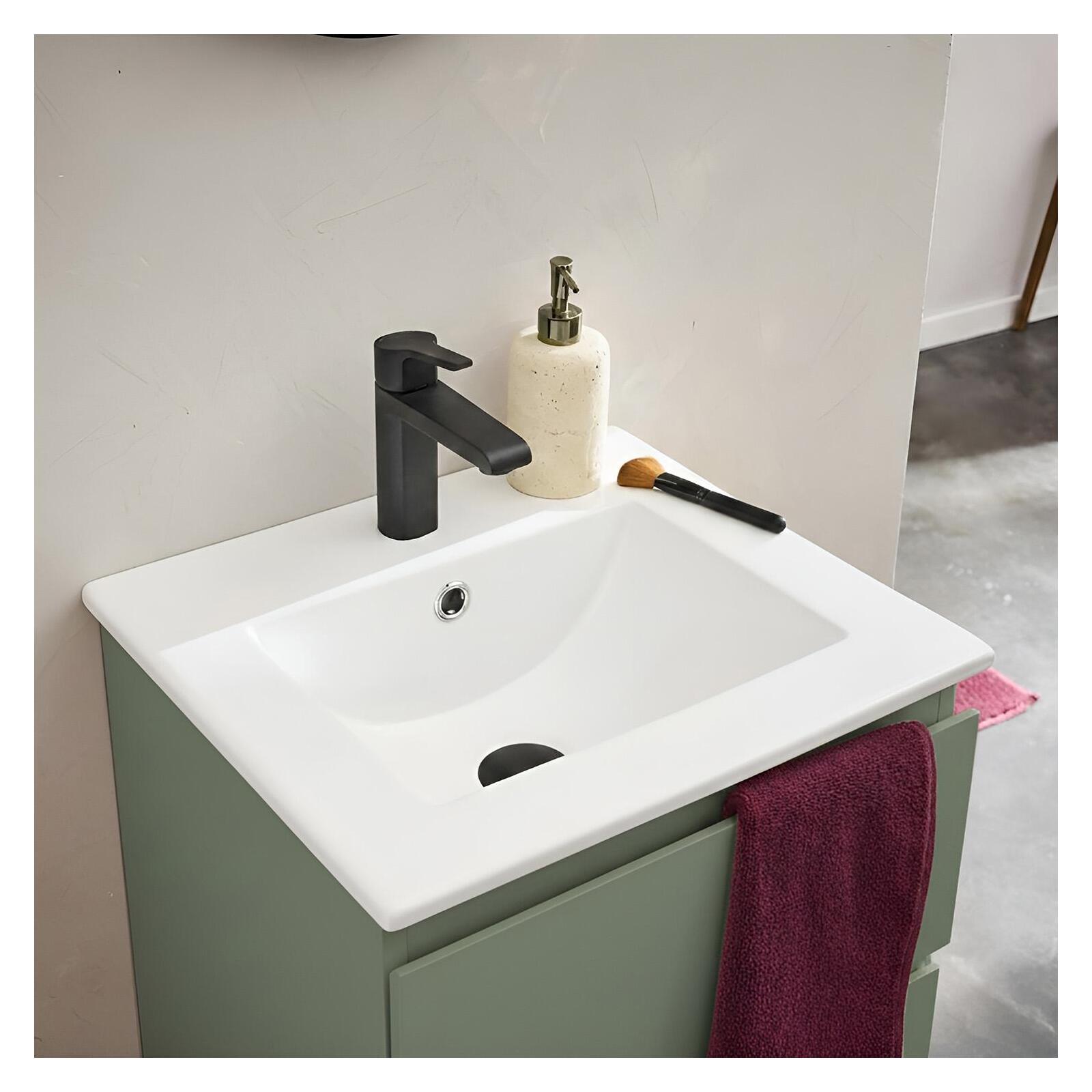 Ensemble meuble simple vasque 45cm avec plan céramique et robinet noir