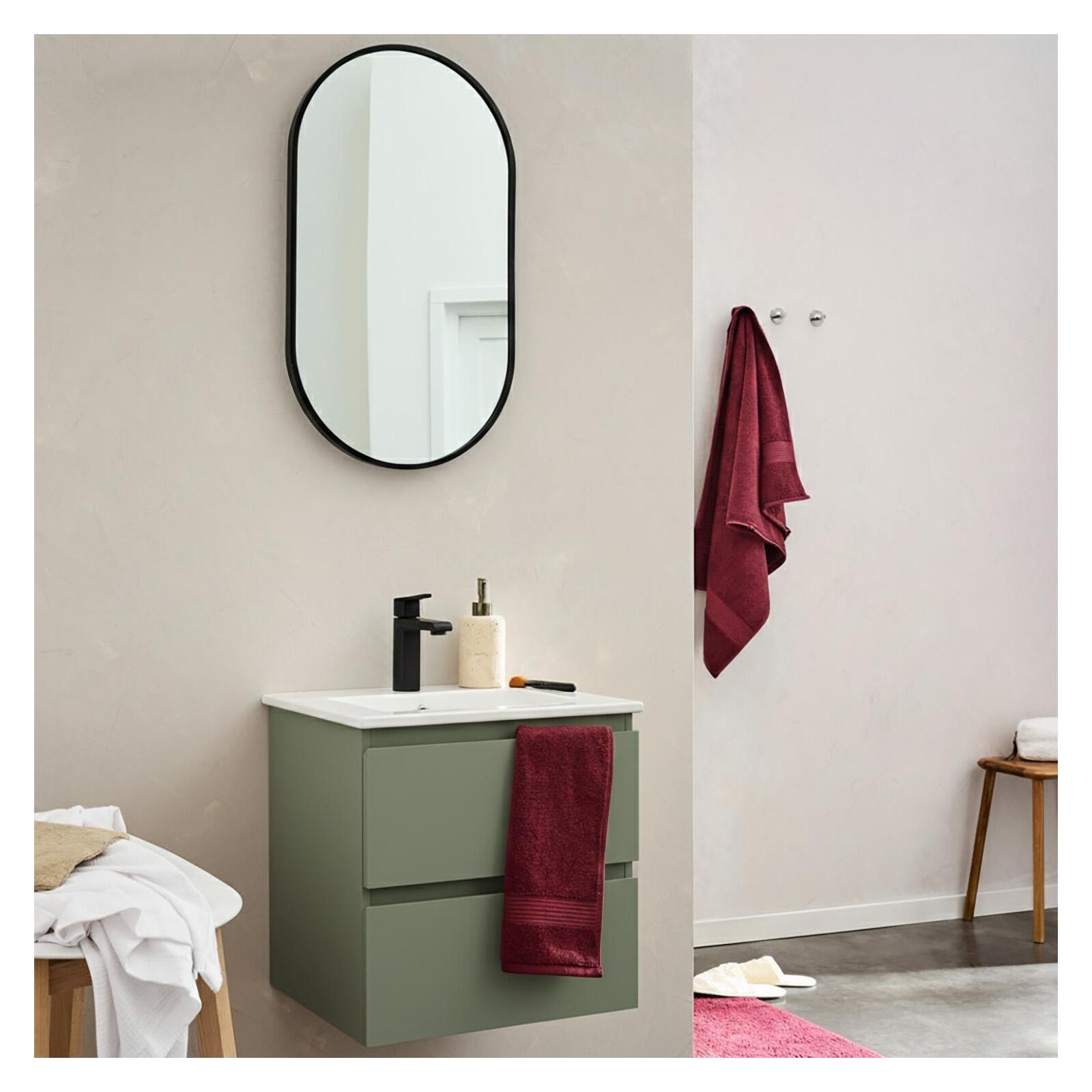 Ensemble meuble simple vasque 45cm avec plan céramique et robinet noir