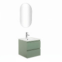 Ensemble meuble simple vasque 45cm avec plan céramique et robinet chromé et miroir ovale