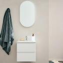 Ensemble meuble simple vasque 45cm avec plan céramique et robinet chromé et miroir ovale