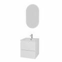 Ensemble meuble simple vasque 45cm avec plan céramique et robinet chromé et miroir ovale