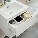 Ensemble meuble simple vasque 45cm avec plan céramique et robinet chromé et miroir ovale
