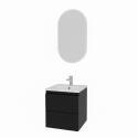 Ensemble meuble simple vasque 45cm avec plan céramique et robinet chromé et miroir ovale