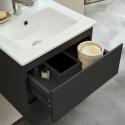 Ensemble meuble simple vasque 45cm avec plan céramique et robinet chromé et miroir ovale
