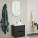 Ensemble meuble simple vasque 45cm avec plan céramique et robinet chromé et miroir ovale